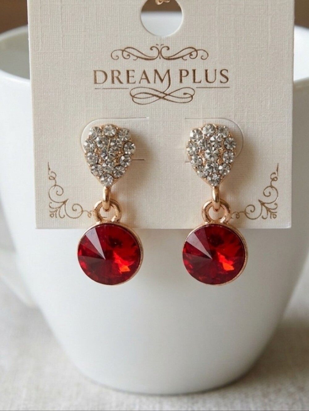 Gold and Red Crystal Drop Earrings - Elegant Women Jewelry